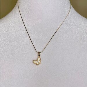 Butterfly white enamel necklace